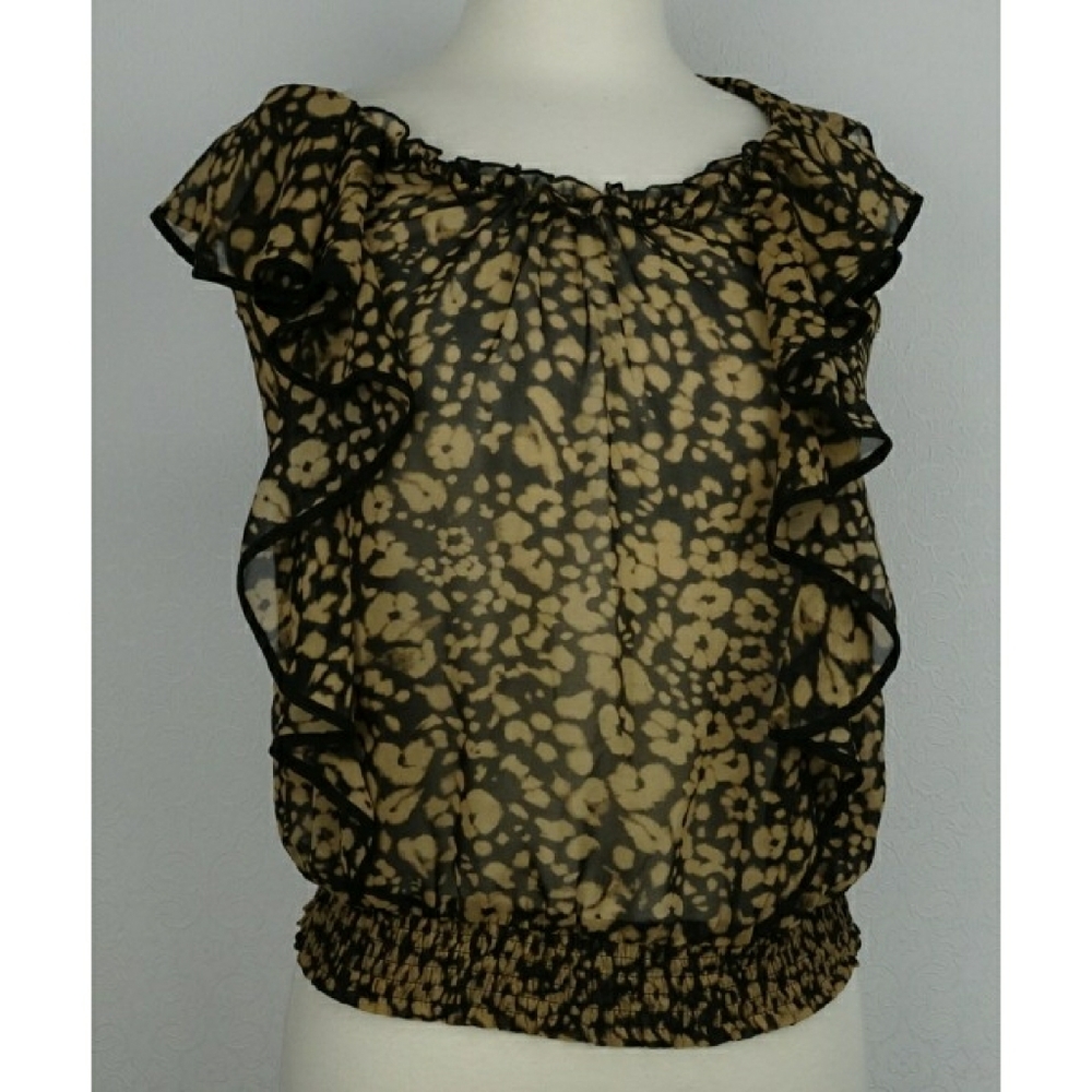 Express sheer leopard print ruffled blouse size XS